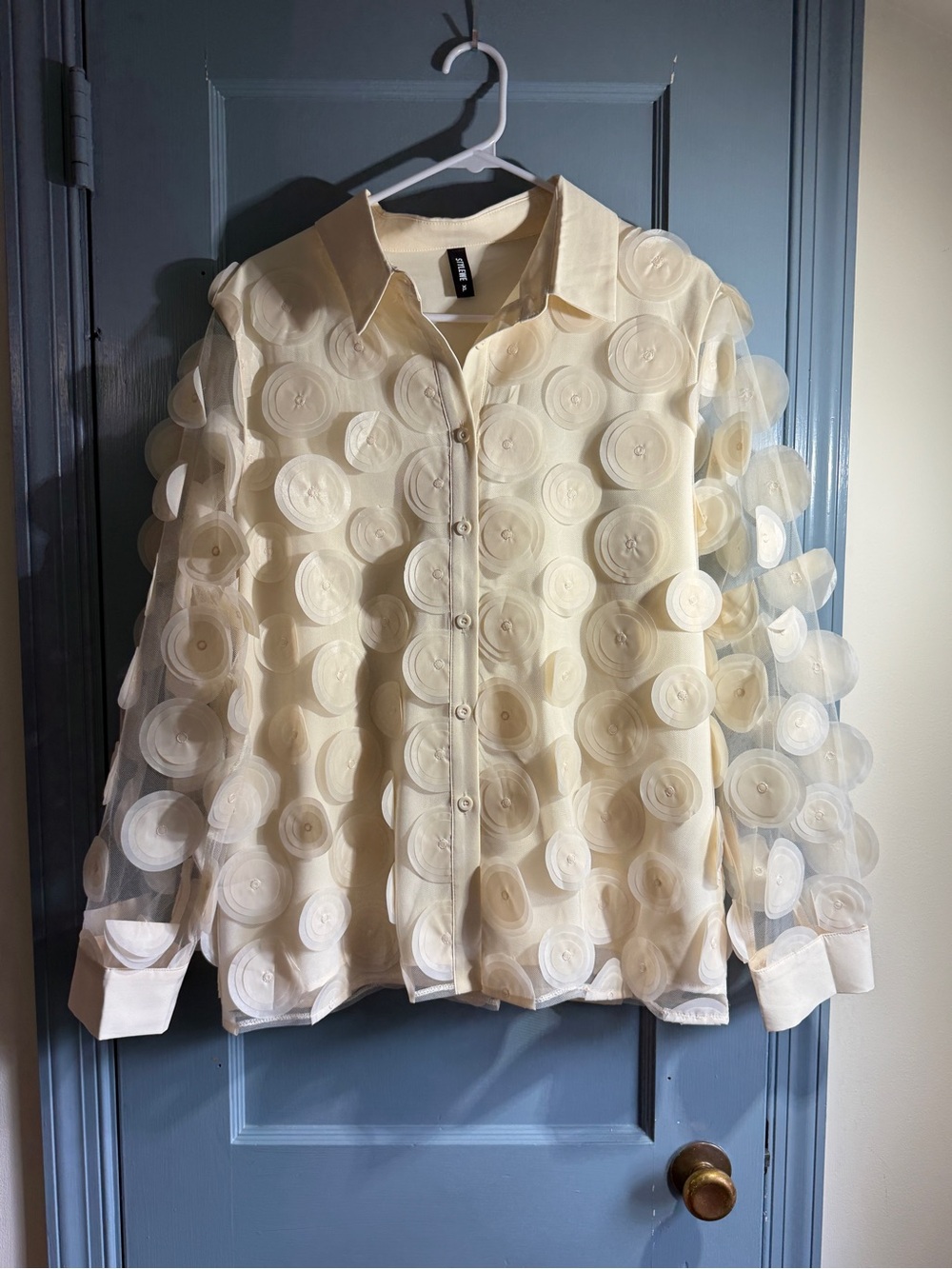 STYLEWE Cream Layered Circle-Appliqué Button-Down Shirt